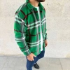 Erkek Ekose Desenli Düğmeli Polar Yakalı Uzun Kollu Gömlek Oversize Rahat Kalıp - Yeşil