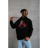 Erkek Eldiven Baskılı Kapüşonlu Sweat - Siyah
