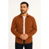 Erkek Fitilli Kadife Cepli Gömlek Oversize Rahat Kalıp - Kahverengi