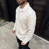 Erkek Fitilli Polar Sweatshirt – Düğmesiz Polo Yaka, Oversize Rahat Kalıp, Kalın Polar Kumaş, Kışlık ve Baharlık Şık Günlük Üst - Beyaz