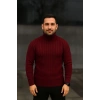 Erkek Fitilli Triko Kazak 2li Set Bordo Siyah Regular Balıkcı Yaka Tam Boğazlı Triko Seti Modeli Kazak