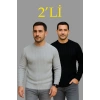 Erkek Fitilli Triko Kazak 2’li Set Siyah Gri Kalın Dokuma Pamuklu Regular Fit Bisiklet
