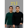 Erkek Fitilli Triko Kazak 2’li Set Siyah Haki Kalın Dokuma Pamuklu Regular Fit Bisiklet