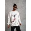 Erkek Güvercin Baskılı Sweatshirt - Beyaz