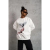 Erkek Güvercin Baskılı Sweatshirt - Beyaz