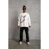 Erkek Güvercin Baskılı Sweatshirt - Beyaz