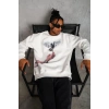 Erkek Güvercin Baskılı Sweatshirt - Beyaz