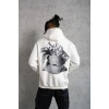 Erkek Kanguru Cep Baskılı Kapüşonlu Sweatshirt - Beyaz