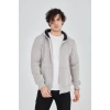 Erkek Kapüşonlu Düz Fermuarlı Hırka - Boyalı Gri