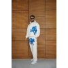 Erkek Kapüşonlu Eşofman Takım Graffiti Baskılı  Oversize Rahat Kalıp, Kanguru Cepli, Streetwear Tarzında Premium Ürün 3 iplik Pamuklu - Beyaz