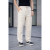 Erkek Keten Cepli Çıma Dikişli jogger Buggy Pantalon Rahat kalıp - Krem