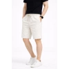 Erkek Keten Kumaş Cepli Rahat Kesim Bel Lastikli Şort - Beyaz