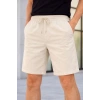 Erkek Keten Kumaş Cepli Rahat Kesim Bel Lastikli Şort - Krem