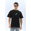 Erkek Kısa Kol Baskılı Bisiklet Yaka T-Shirt - Siyah