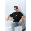 Erkek Kısa Kol Baskılı Bisiklet Yaka T-Shirt - Siyah