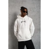 Erkek Kordon İpli Baskılı Kapüşonlu Sweatshirt - Beyaz