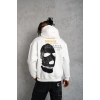 Erkek Kordonlu Maske Baskılı Kapüşonlu Sweat - Beyaz