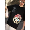 Erkek Mario Baskılı Oversize T-Shirt - Siyah