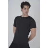 Erkek Omuz Fileli Slim Fit T-shirt - Siyah