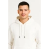 Erkek Ovarsize Kapüşonlu Swetshirt Kanguru Çepli Cıtcıtlı 3 iplik Şardonlu Hoodie - Beyaz