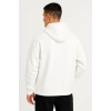 Erkek Ovarsize Kapüşonlu Swetshirt Kanguru Çepli Cıtcıtlı 3 iplik Şardonlu Hoodie - Beyaz