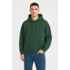Erkek Ovarsize Kapüşonlu Swetshirt Kanguru Çepli Cıtcıtlı 3 iplik Şardonlu Hoodie - Haki