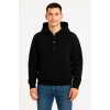 Erkek Ovarsize Kapüşonlu Swetshirt Kanguru Çepli Cıtcıtlı 3 iplik Şardonlu Hoodie - Siyah