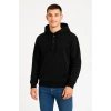 Erkek Ovarsize Kapüşonlu Swetshirt Kanguru Çepli Cıtcıtlı 3 iplik Şardonlu Hoodie - Siyah