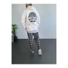 Erkek Oversize Üç İplik Kapüşonlu Sweatshirt – Beyaz Ön Baskılı, Kanguru Cepli, Rahat Kalıp, İçi Pamuklu Model
