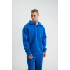 Erkek Patlı Yaka Üç İplik Pamuklu Sweatshirt Double Oversize Rahat Kalıp Günlük Kullanım - Mavi