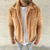 Erkek Pelüş Polar Hırka Gömlek – Yakalı, İlik Düğmeli, Göğüs Cepli, Yumuşak Dokulu Kışlık Regular Fit Rahat Günlük Model - Açık Kahve
