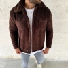 Erkek Pelüş Polar Hırka Gömlek – Yakalı, İlik Düğmeli, Göğüs Cepli, Yumuşak Dokulu Kışlık Regular Fit Rahat Günlük Model - Kahverengi