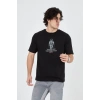 Erkek Baskılı T-Shirt Kısa Kol Bisiklet Yaka Regular Fit Rahat Kalıp Günlük Tişört - Siyah