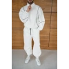 Erkek Premium Parçalı Eşofman Takım - Dik Yaka Fermuarlı Biyeli Sweatshirt Lastik Paça Alt, Oversize 3 iplik Şardonlu - Beyaz
