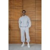 Erkek Premium Parçalı Eşofman Takım - Dik Yaka Fermuarlı Biyeli Sweatshirt Lastik Paça Alt, Oversize 3 iplik Şardonlu - Gri