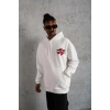 Erkek Şapkalı Güvercin Baskılı Kapşonlu Sweat - Beyaz