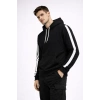 Erkek Şeritli Kapüşonlu Sweatshirt Oversize 3 iplik Pamuklu - Siyah