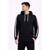 Erkek Şeritli Kapüşonlu Sweatshirt Oversize 3 iplik Pamuklu - Siyah