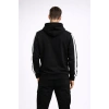 Erkek Şeritli Kapüşonlu Sweatshirt Oversize 3 iplik Pamuklu - Siyah