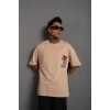 Erkek Sırt Baskılı A Kalite Oversize T-shirt - Bej