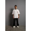 Erkek Sırt Baskılı A Kalite Oversize T-shirt - Beyaz