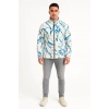 Erkek Tam Fermuarlı Desenli Polar Sweat Lightning Desen Yakalı, Uzun Kollu, Oversize Rahat Kalıp - Beyaz