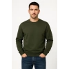 Erkek Üç İplik Düz Bisiklet Yaka SweatShirt - Haki