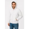 Erkek Üç İplik Kapüşonlu Tam Fermuarlı Kanguru Cepli SweatShirt Hoodie - Beyaz