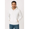 Erkek Üç İplik Kapüşonlu Tam Fermuarlı Kanguru Cepli SweatShirt Hoodie - Beyaz