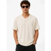 Erkek V Yaka Basic Tişört Kısa Kol Yazlık Regular Fit T-Shirt - Bej