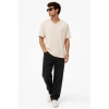 Erkek V Yaka Basic Tişört Kısa Kol Yazlık Regular Fit T-Shirt - Bej