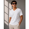 Erkek V Yaka Basic Tişört Kısa Kol Yazlık Regular Fit T-Shirt - Beyaz