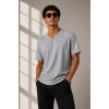 Erkek V Yaka Basic Tişört Kısa Kol Yazlık Regular Fit T-Shirt - Gri