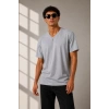 Erkek V Yaka Basic Tişört Kısa Kol Yazlık Regular Fit T-Shirt - Gri
